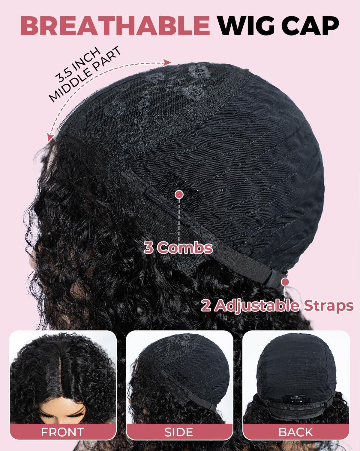 imageStyle Icon Perruque en cheveux humains courts et boucls porter sans colle Pour femme 254 cm Perruque bob boucle Sans dentelle TT227 partie moyenneNoir partie centrale