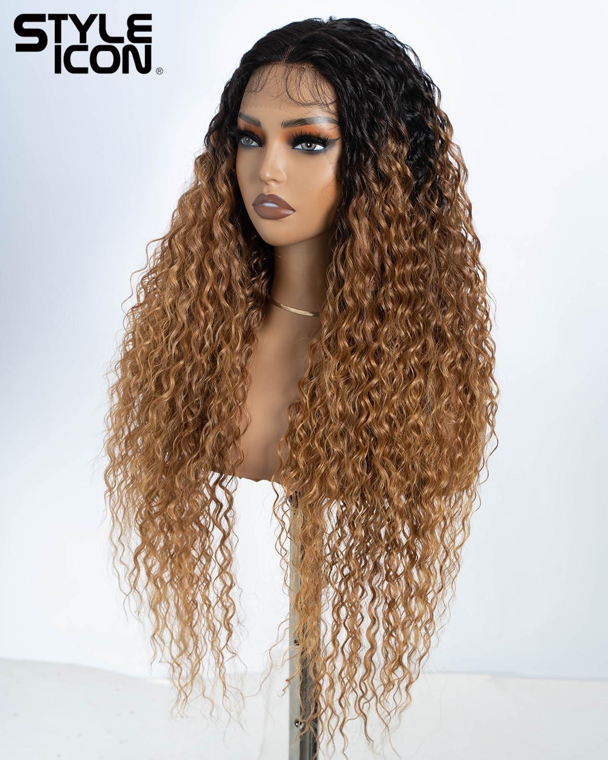 imageStyle Icon perruques Lace Front Wigs Synthetique 71cm Longue Perruque Boucle Devant En Dentelle Perruque Pour Femmes Fibres Rsistantes La ChaleurSOP43026
