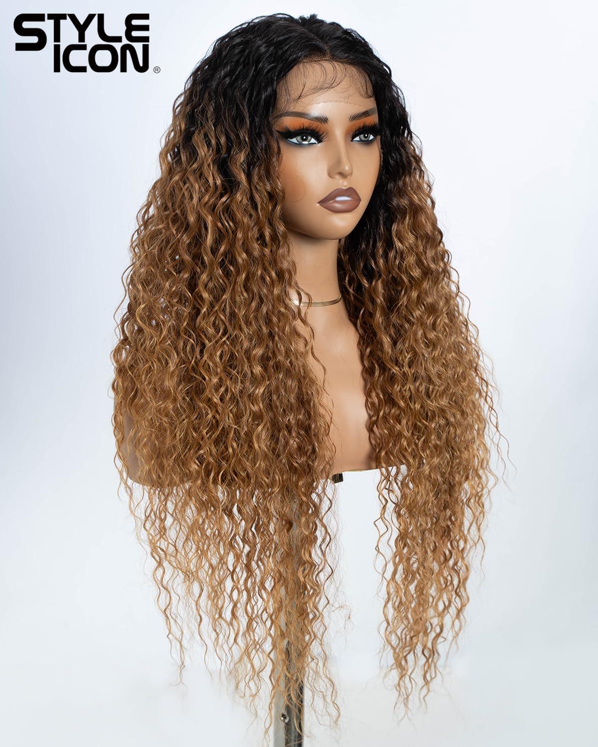 imageStyle Icon perruques Lace Front Wigs Synthetique 71cm Longue Perruque Boucle Devant En Dentelle Perruque Pour Femmes Fibres Rsistantes La ChaleurSOP43026