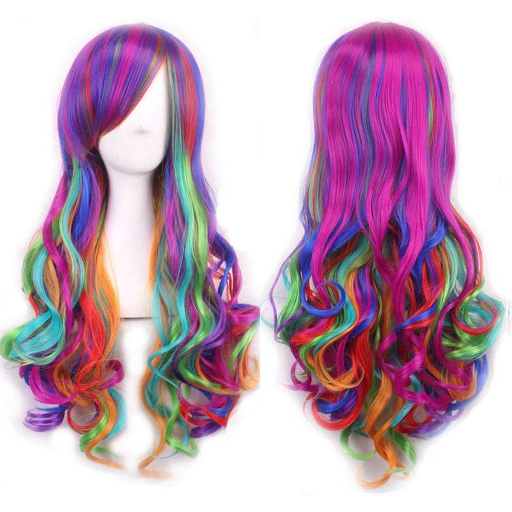 imageColorfulPanda Cosplay Halloween Party Perruque Longue Ondule Boucle Lolita Style Cosplay Halloween Party Perruque Mix Vert Synthtique Perruques De Cheveux pour FemmesRose color