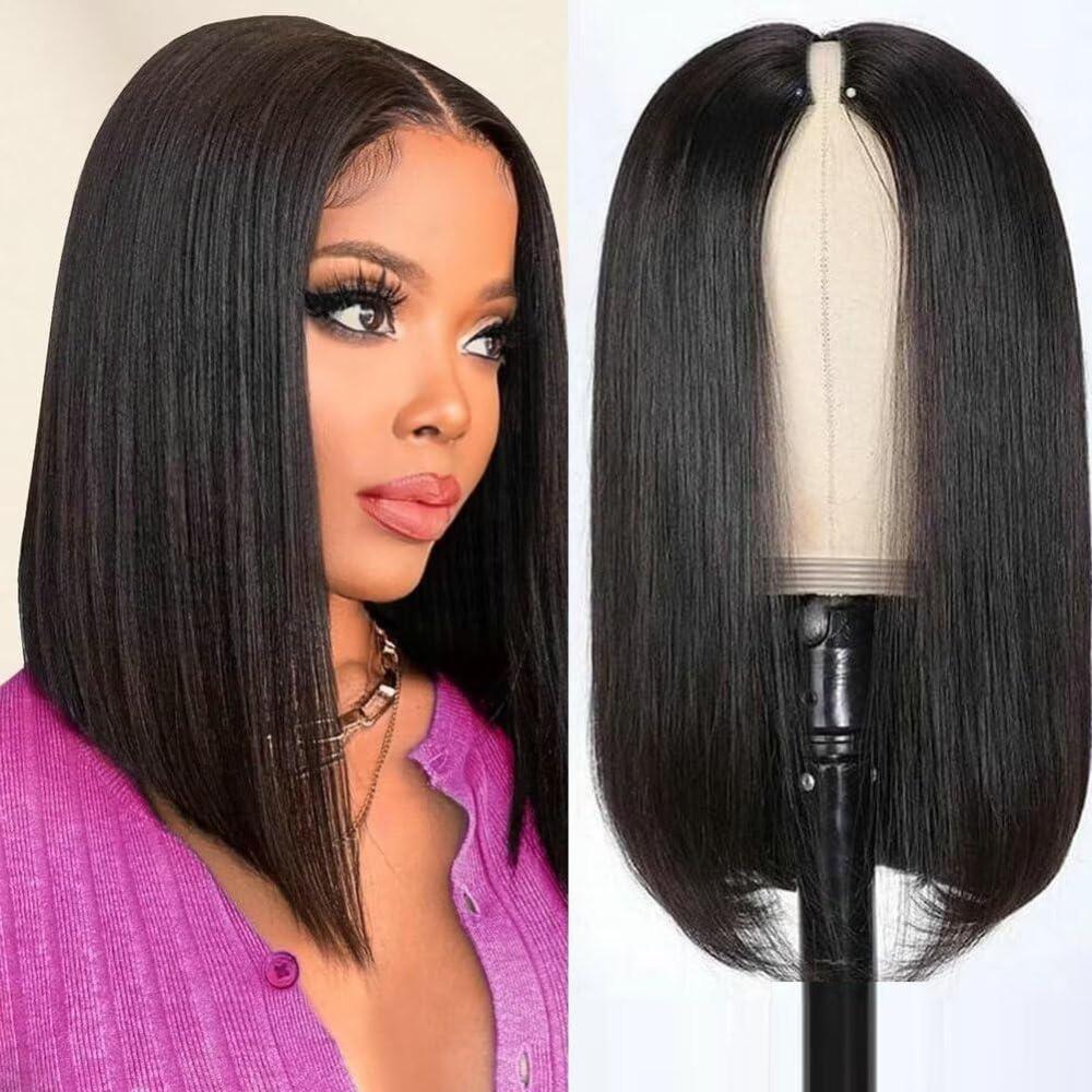 imagePerruque humaine sans colle Bob Style V et U Noire naturelle 254 cm10Pouces