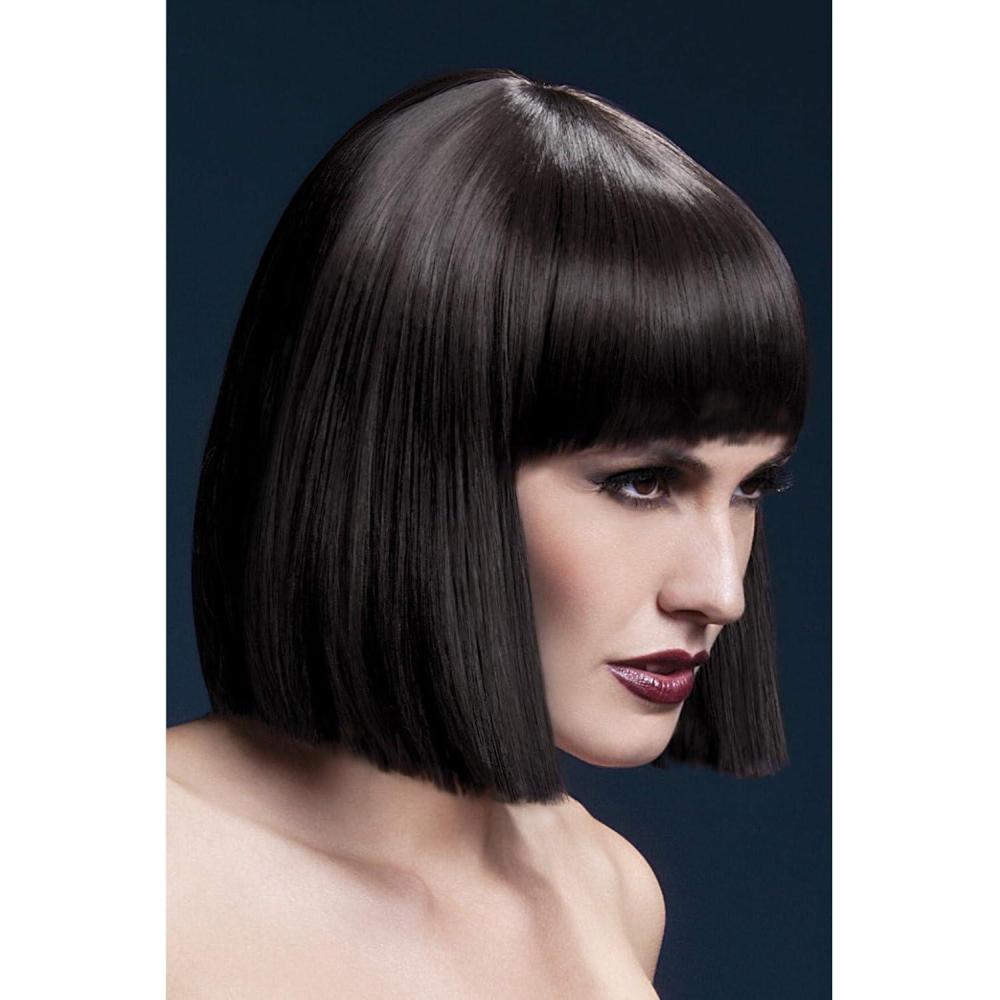 imageSmiffys Perruque Lola collection Fever noir carr droit avec frange 30cm 12in Halloweenmarron