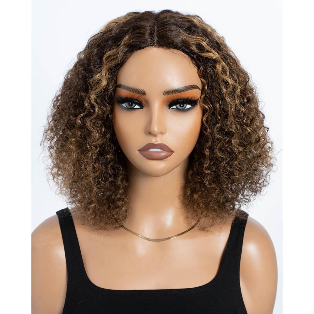 imageStyle Icon Perruque en cheveux humains courts et boucls   porter sans colle  Pour femme  254 cm  Perruque bob boucle  Sans dentelle  TT227 partie moyenneMarron  partie centrale