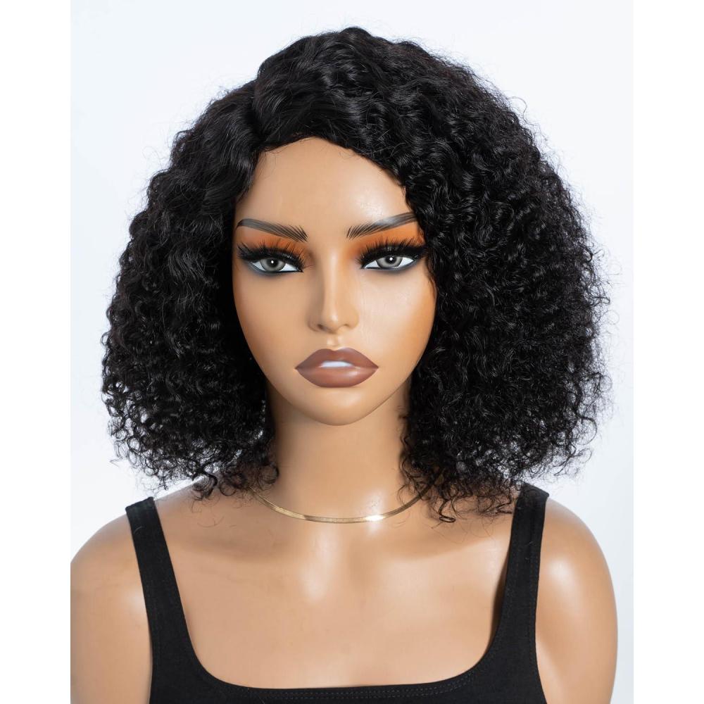 imageStyle Icon Perruque en cheveux humains courts et boucls   porter sans colle  Pour femme  254 cm  Perruque bob boucle  Sans dentelle  TT227 partie moyenne1B  partie latrale