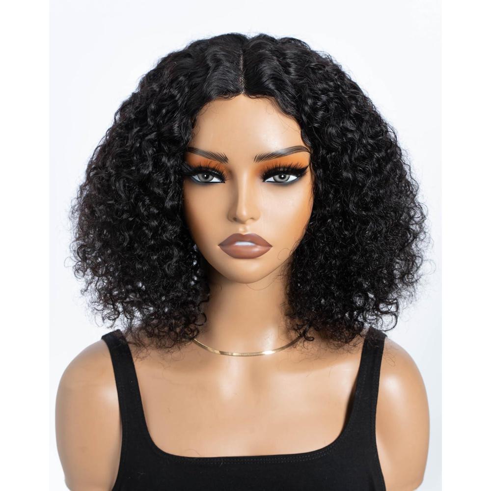 imageStyle Icon Perruque en cheveux humains courts et boucls porter sans colle Pour femme 254 cm Perruque bob boucle Sans dentelle TT227 partie moyenneNoir partie centrale