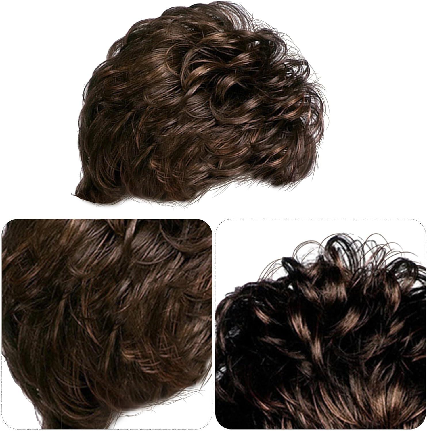 imagePerruque Courte Femme Boucle avec Frange Longue Plate Couvre Cheveux Confortable pour Fte et Cosplay Style Naturel Noir et Marron