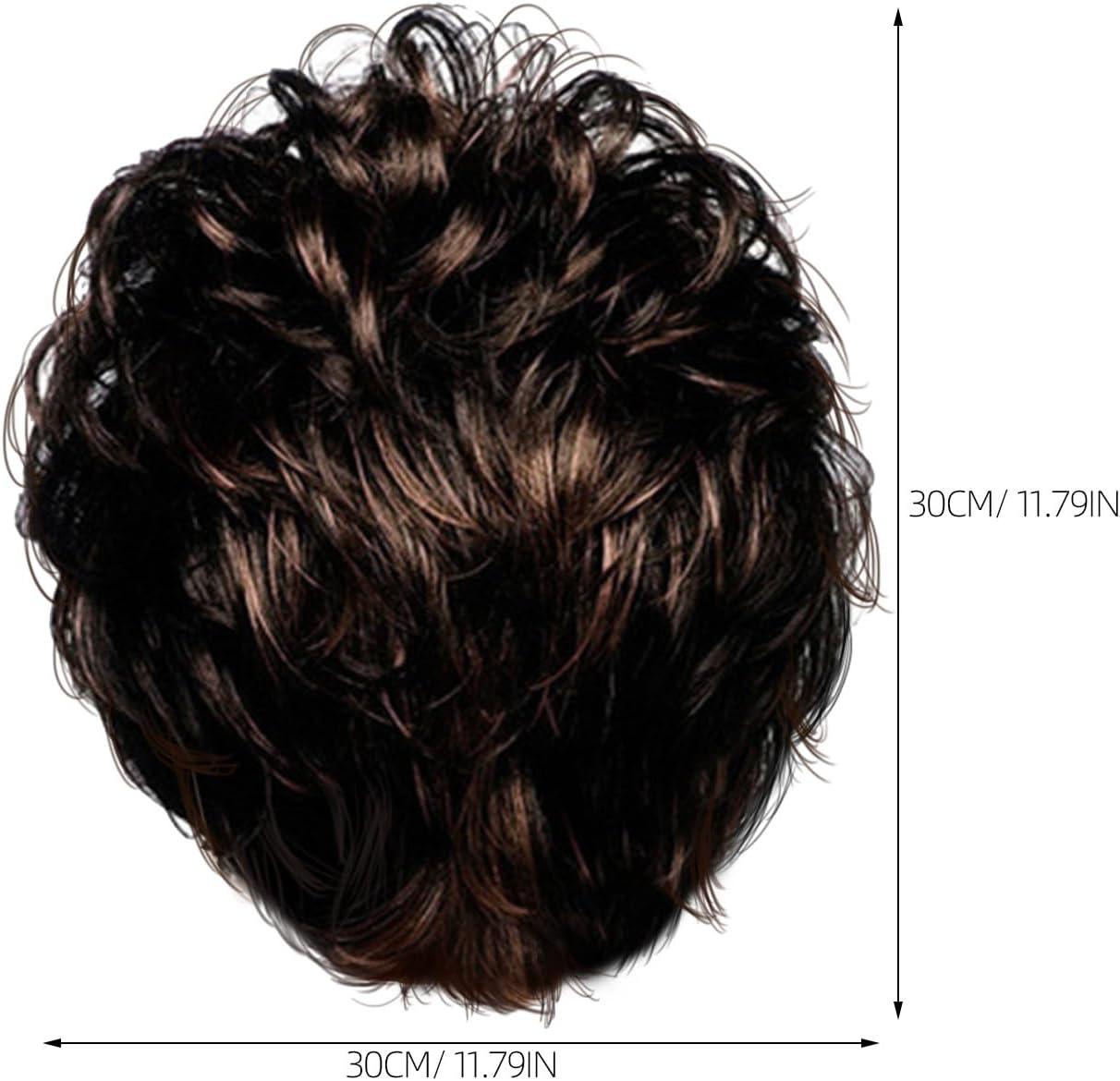 imagePerruque Courte Femme Boucle avec Frange Longue Plate Couvre Cheveux Confortable pour Fte et Cosplay Style Naturel Noir et Marron
