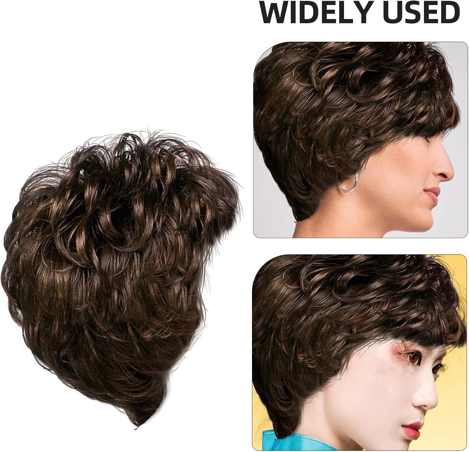 imagePerruque Courte Femme Boucle avec Frange Longue Plate Couvre Cheveux Confortable pour Fte et Cosplay Style Naturel Noir et Marron