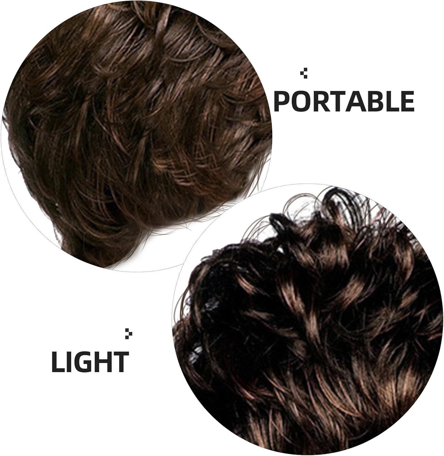 imagePerruque Courte Femme Boucle avec Frange Longue Plate Couvre Cheveux Confortable pour Fte et Cosplay Style Naturel Noir et Marron