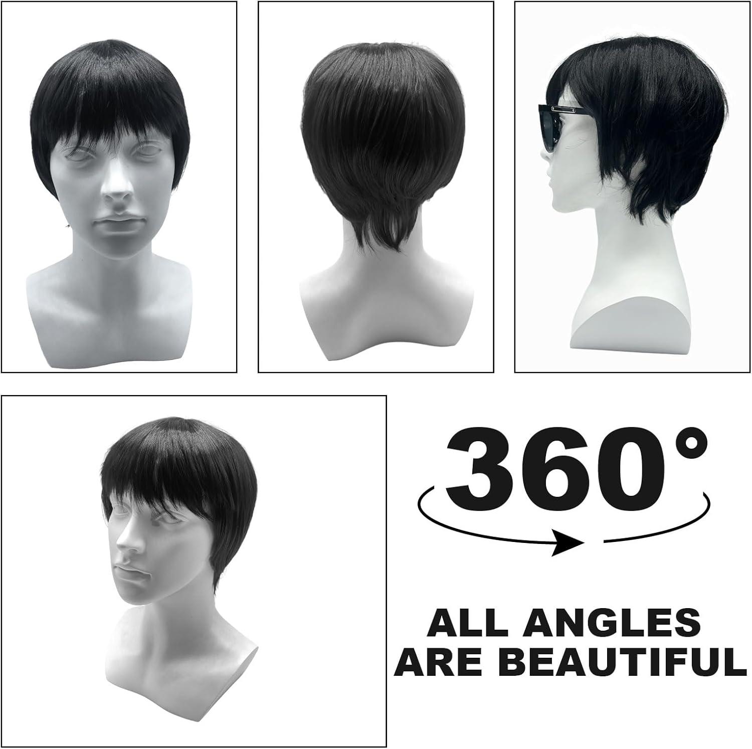 imagePerruque courte noire pour homme Cheveux synthtiques naturels dgrads Style disco des annes 70 et 80 Perruque de costume punk bascule en mtal noirNoir