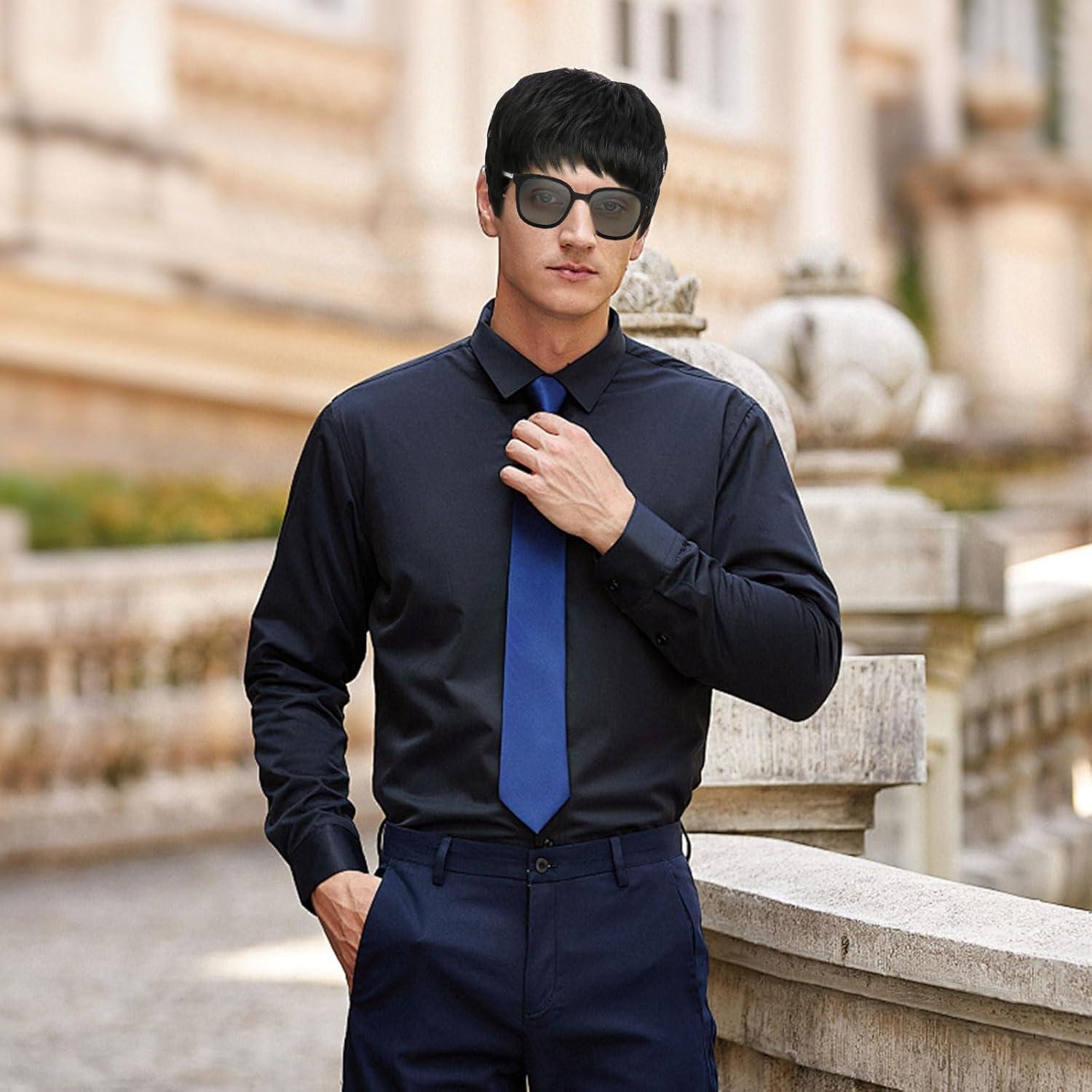 imagePerruque courte noire pour homme Cheveux synthtiques naturels dgrads Style disco des annes 70 et 80 Perruque de costume punk bascule en mtal noirNoir