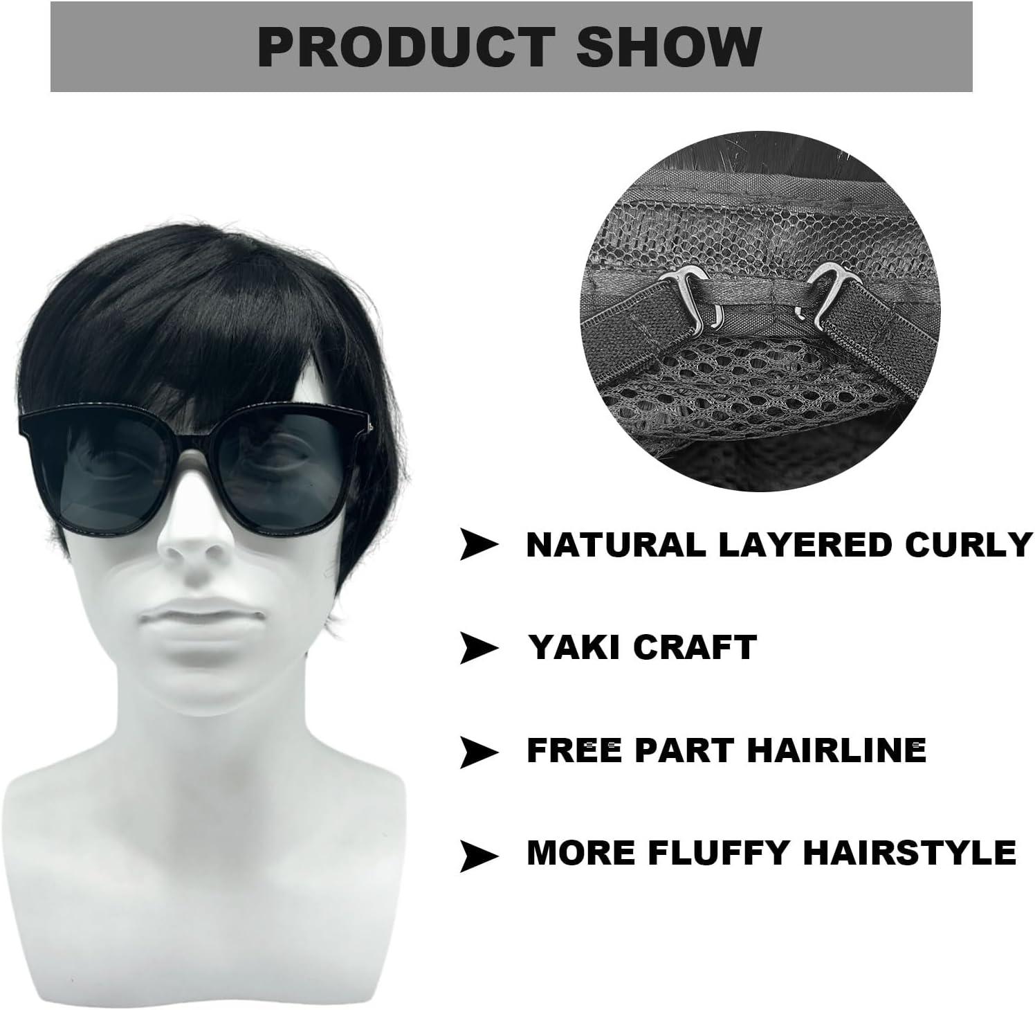 imagePerruque courte noire pour homme Cheveux synthtiques naturels dgrads Style disco des annes 70 et 80 Perruque de costume punk bascule en mtal noirNoir