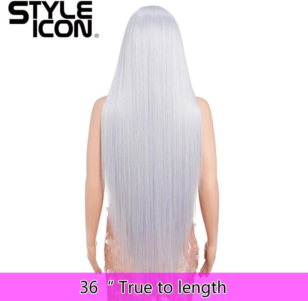 imageStyle Icon Perruque de 90 cm super longue droite en dentelle synthtique pour femme densit 150 TT630WRose ple