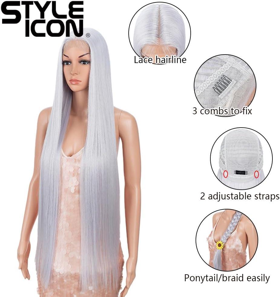 imageStyle Icon Perruque de 90 cm super longue droite en dentelle synthtique pour femme densit 150 TT630WRose ple