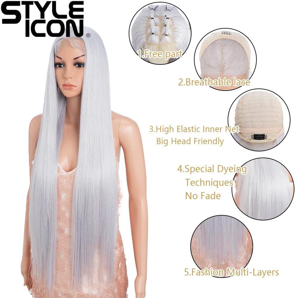 imageStyle Icon Perruque de 90 cm super longue droite en dentelle synthtique pour femme densit 150 TT630WRose ple
