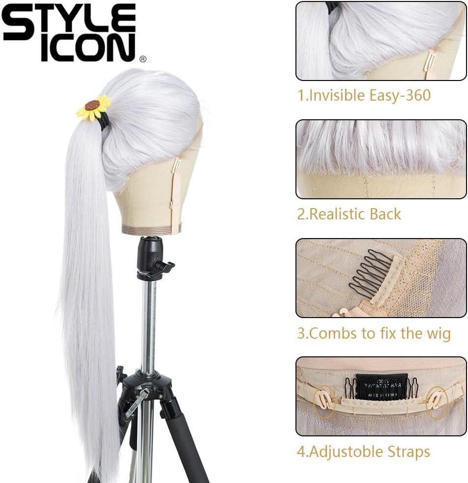 imageStyle Icon Perruque de 90 cm super longue droite en dentelle synthtique pour femme densit 150 TT630WRose ple