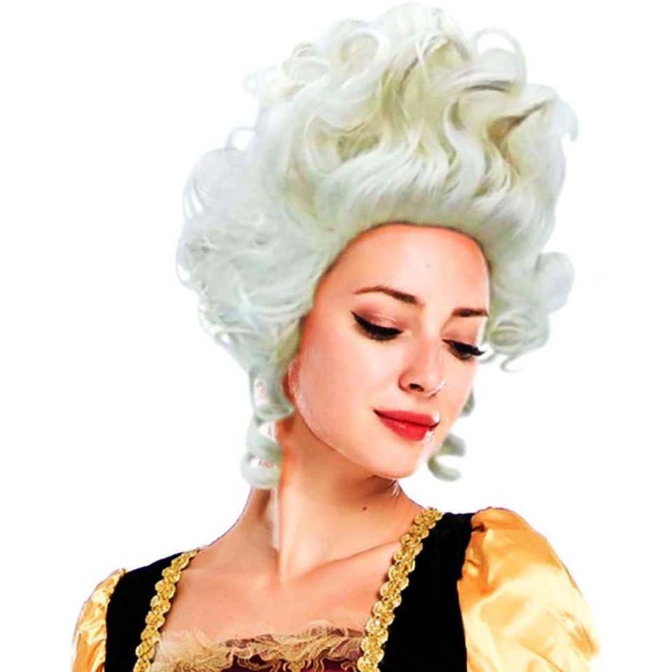 imagePerruque pour femme Renaissance MarieAntoinette mdivale du XVIIIe sicle cheveux boucls onduls style colonial accessoires de cosplay pour Halloween fte blancblanc