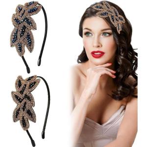 1920s Accessoires de Cheveux, 2 Pièces Années 20 Accessoires Femme Strass Gatsby Vintage Cheveux Valentine Fille Costume Bal de Promo Fête Rétro Cristal Mariage Noir Coiffure
