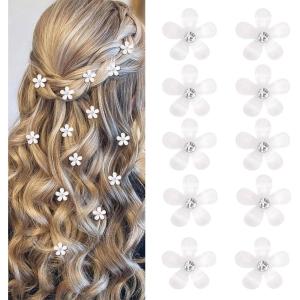 10 pièces de minis barrettes à cheveux blanches en forme de fleurs avec strass, charmantes pinces à cheveux, épingles à cheveux en fleurs, barrettes décoratives, barrettes de mariage(Blanc)