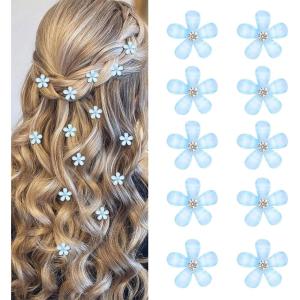 10 pièces de minis barrettes à cheveux blanches en forme de fleurs avec strass, charmantes pinces à cheveux, épingles à cheveux en fleurs, barrettes décoratives, barrettes de mariage(Bleu)