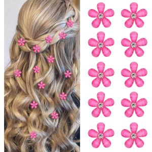 10 pièces de minis barrettes à cheveux blanches en forme de fleurs avec strass, charmantes pinces à cheveux, épingles à cheveux en fleurs, barrettes décoratives, barrettes de mariage(Rose vif)