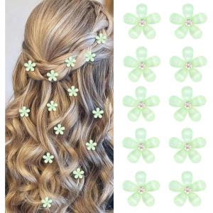 10 pièces de minis barrettes à cheveux blanches en forme de fleurs avec strass, charmantes pinces à cheveux, épingles à cheveux en fleurs, barrettes décoratives, barrettes de mariage(Vert)