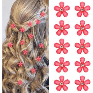 10 pièces de minis barrettes à cheveux blanches en forme de fleurs avec strass, charmantes pinces à cheveux, épingles à cheveux en fleurs, barrettes décoratives, barrettes de mariage(Rouge)