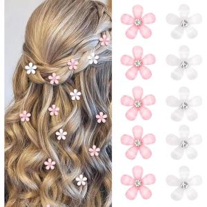 10 pièces de minis barrettes à cheveux blanches en forme de fleurs avec strass, charmantes pinces à cheveux, épingles à cheveux en fleurs, barrettes décoratives, barrettes de mariage(Blanc + Rose)