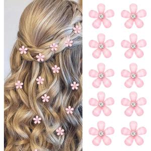 10 pièces de minis barrettes à cheveux blanches en forme de fleurs avec strass, charmantes pinces à cheveux, épingles à cheveux en fleurs, barrettes décoratives, barrettes de mariage(Rose)