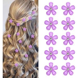 10 pièces de minis barrettes à cheveux blanches en forme de fleurs avec strass, charmantes pinces à cheveux, épingles à cheveux en fleurs, barrettes décoratives, barrettes de mariage(Violet)