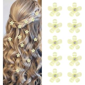 10 pièces de minis barrettes à cheveux blanches en forme de fleurs avec strass, charmantes pinces à cheveux, épingles à cheveux en fleurs, barrettes décoratives, barrettes de mariage(Jaune)