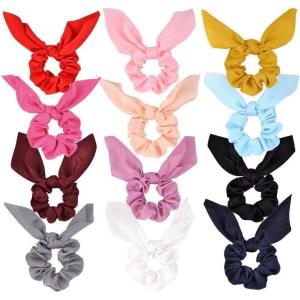 12 Pack Cheveux Chouchous Lapin Lapin Oreille Arc Bandes De Cheveux Satin Chouchou Élastique Cheveux Cravates Bandes Titulaire De Queue de Cheval pour Filles Femmes