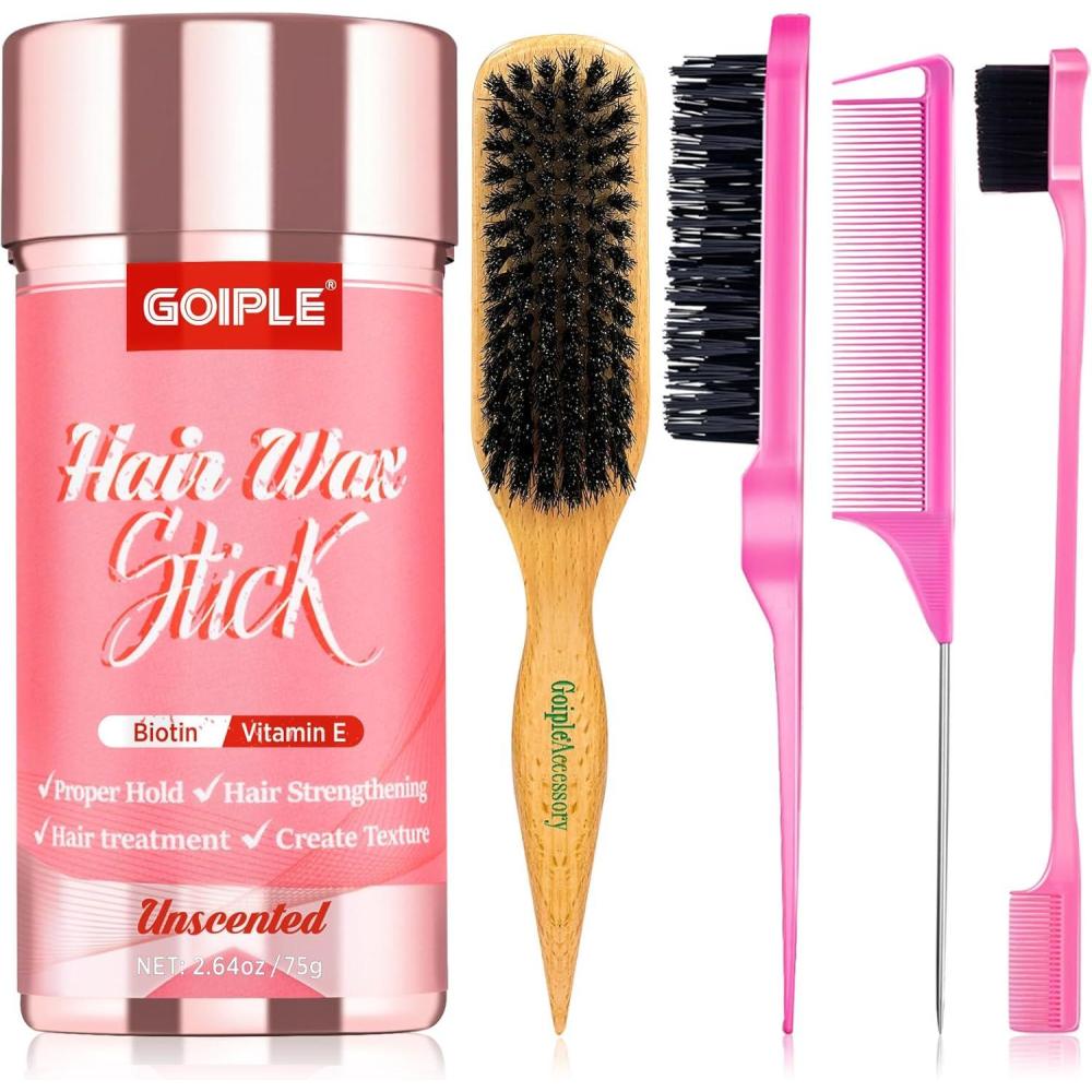 imageEnsemble de Btonnets de Cire pour Cheveux Brosse Poils Sanglier et Peignes Coiffants  Contrle Longue Frisottis et Queue de Cheval  Peignes  Crper pour Sectionner et Coiffer les Chignons