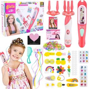 Cadeau Fille 5 6 7 8 9 10 Ans,Machine a Tresser Les Cheveux Fille,Machine Strass Cheveux,Kit Gemmes Cheveux,Jeu Créatif,Cadeau pour Réaliser des Coiffures Uniques
