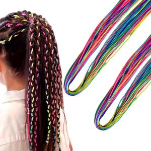 Lot de 64 extensions de cheveux colorés pour tresses, tresses arc-en-ciel pour enfants, filles à faire soi-même pour fête, Noël, carnaval, accessoires de coiffure (multicolore)(multicolore)