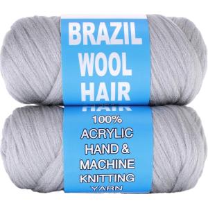 2 rouleaux de laine naturelle noire brésilienne, fil à cheveux pour cheveux, crochet, tresse, tresses, warps torsadés, twists sénégalais Jumbo Twist, tresses artificielles, box braids, tricot(Grey#)