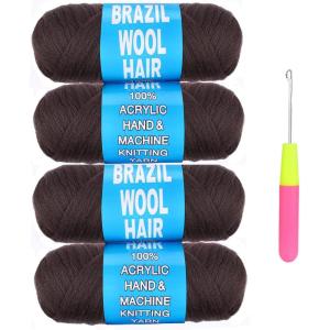 2 rouleaux de laine naturelle noire brésilienne, fil à cheveux pour cheveux, crochet, tresse, tresses, warps torsadés, twists sénégalais Jumbo Twist, tresses artificielles, box braids, tricot(4#)