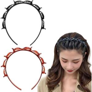 2 PCS Épingles à Cheveux pour Frange, Bandeau Coiffure avec Pinces, Accessoires de Coiffure, Serre-Tête avec Clips, Bijoux de Cheveux, Bandeau Torsadé (noir+brun)