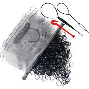 1000 Pièces Elastique Transparent Mini pour Cheveux Fille, Bandes de Tressage(noir)