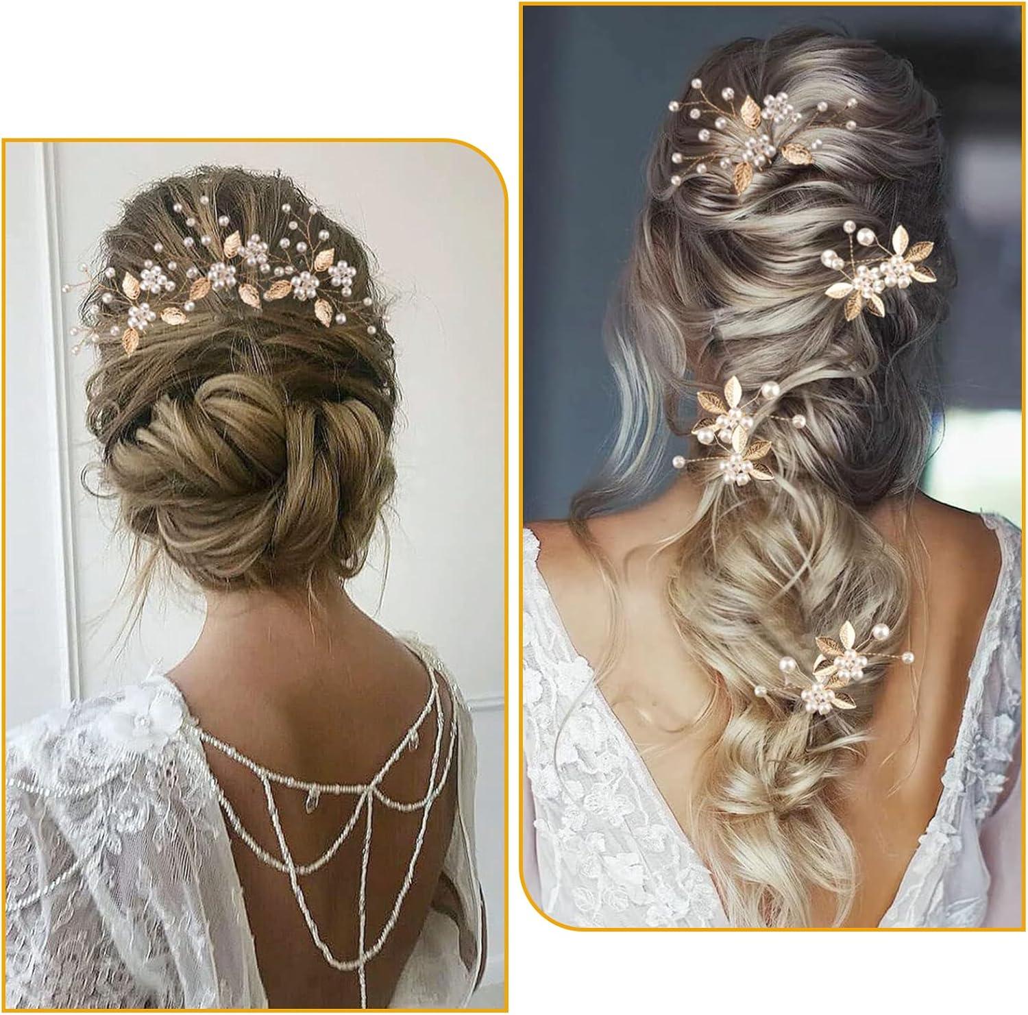 image:imageLot de 4 pingles cheveux de marie Feuilles dores Perles de cristal Vintage Accessoires de cheveux de mariage Avec strass Pour maries et demoiselles dhonneur 4 stylesStyle 3