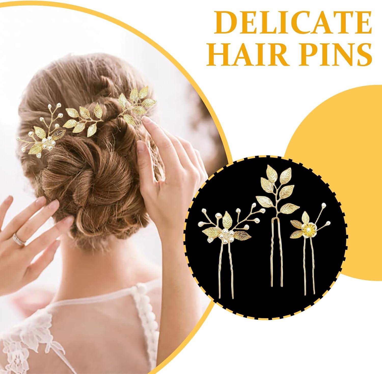 image:imageLot de 4 pingles cheveux de marie Feuilles dores Perles de cristal Vintage Accessoires de cheveux de mariage Avec strass Pour maries et demoiselles dhonneur 4 stylesStyle 4