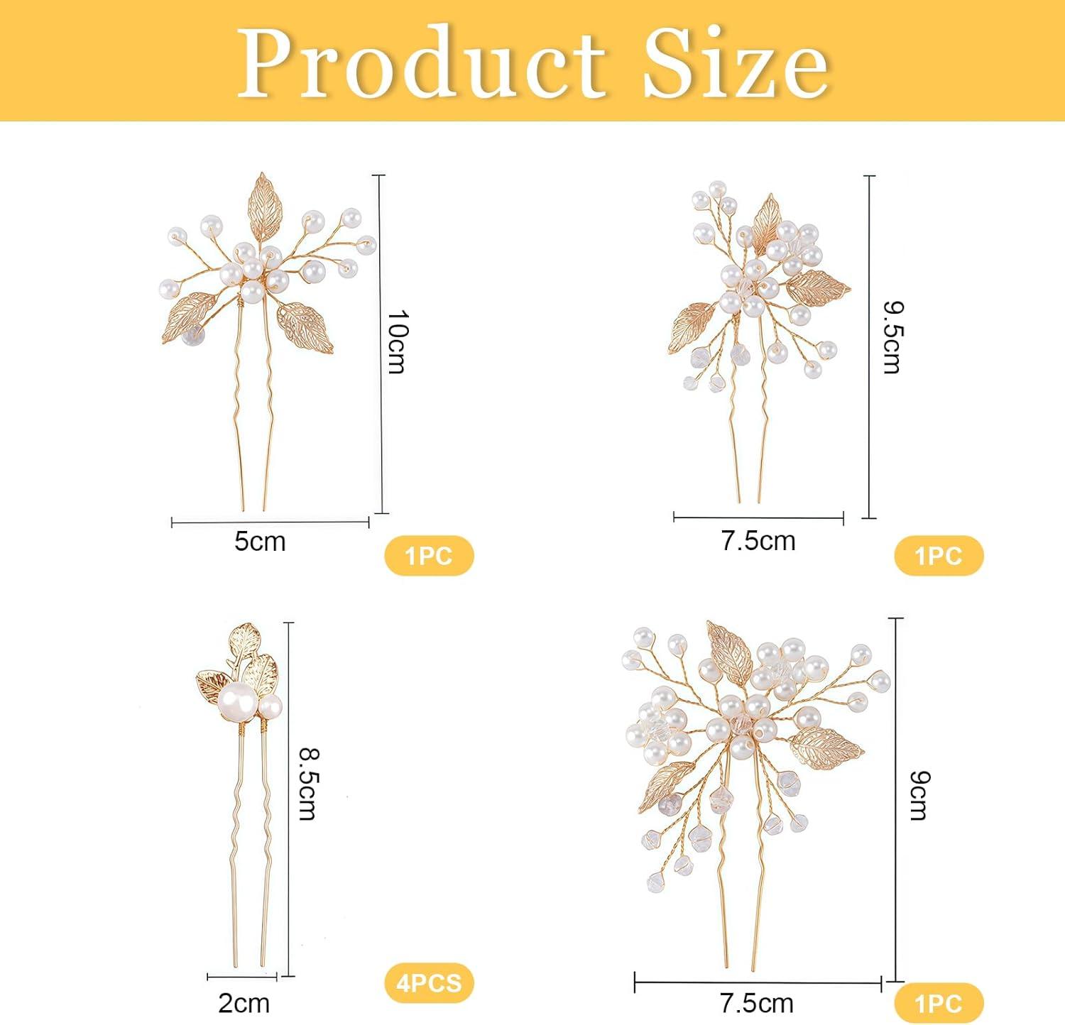 image:imageLot de 4 pingles cheveux de marie Feuilles dores Perles de cristal Vintage Accessoires de cheveux de mariage Avec strass Pour maries et demoiselles dhonneur 4 stylesStyle 3