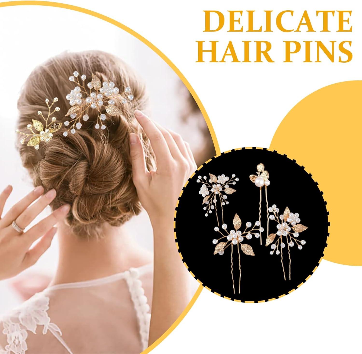image:imageLot de 4 pingles cheveux de marie Feuilles dores Perles de cristal Vintage Accessoires de cheveux de mariage Avec strass Pour maries et demoiselles dhonneur 4 stylesStyle 3