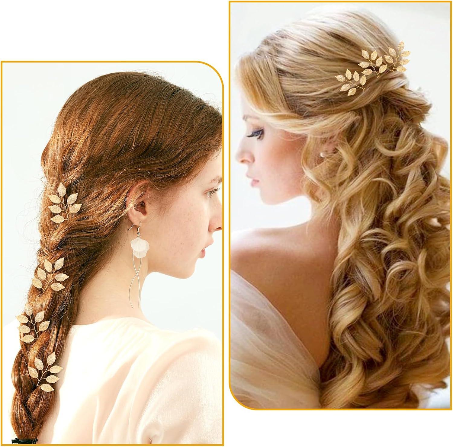 image:imageLot de 4 pingles cheveux de marie Feuilles dores Perles de cristal Vintage Accessoires de cheveux de mariage Avec strass Pour maries et demoiselles dhonneur 4 stylesStyle 4