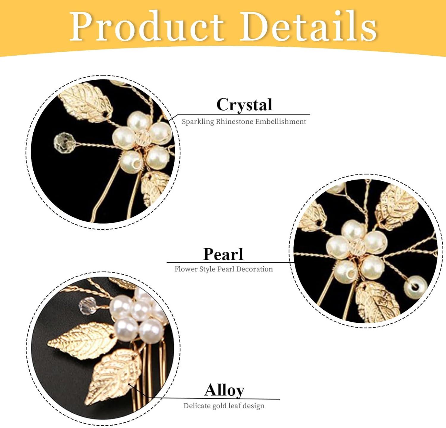 image:imageLot de 4 pingles cheveux de marie Feuilles dores Perles de cristal Vintage Accessoires de cheveux de mariage Avec strass Pour maries et demoiselles dhonneur 4 stylesStyle 4