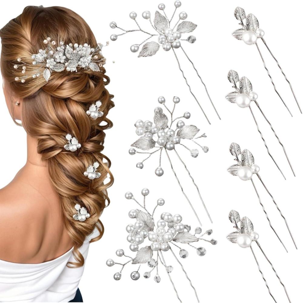image:imageLot de 4 pingles cheveux de marie Feuilles dores Perles de cristal Vintage Accessoires de cheveux de mariage Avec strass Pour maries et demoiselles dhonneur 4 stylesStyle 5