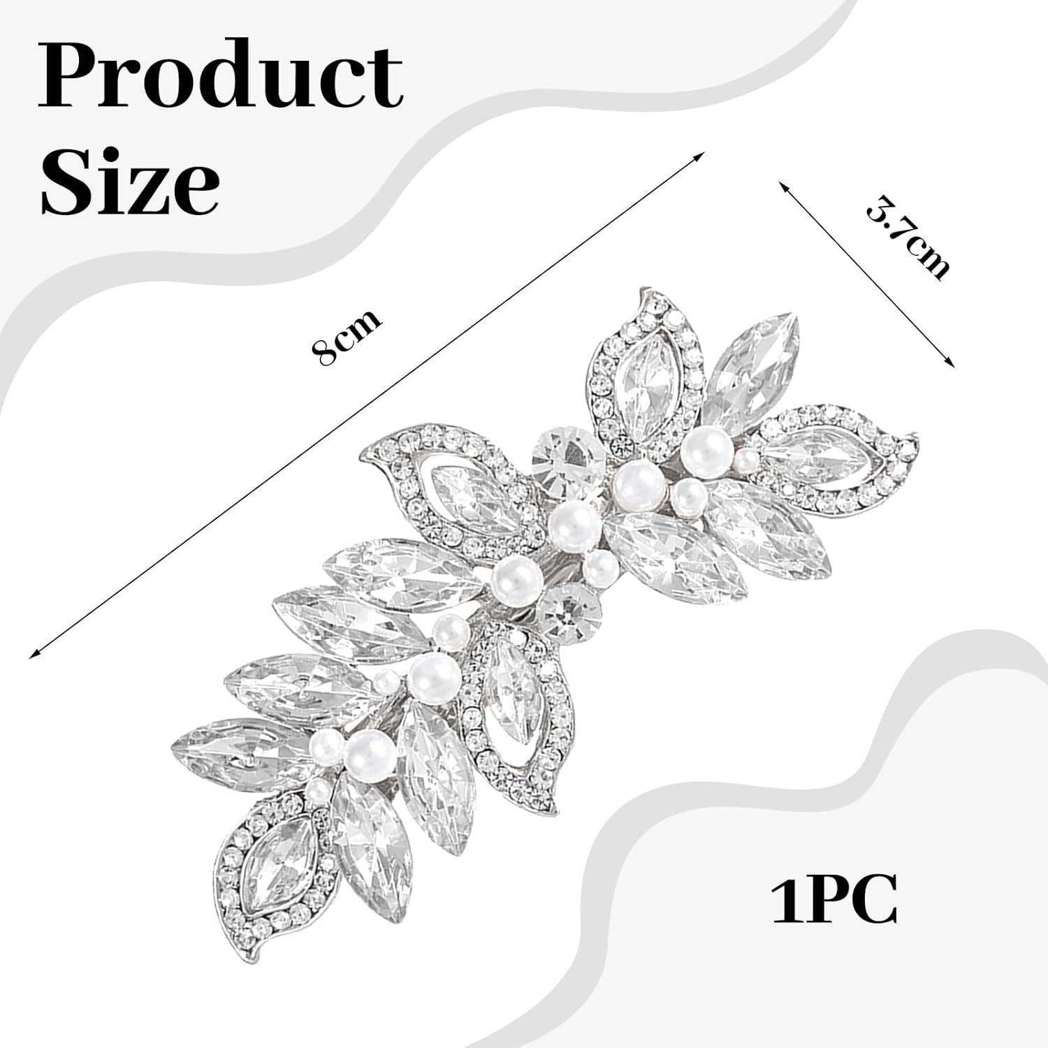 image:imageBarrettes en strass avec perle bijoux de cheveux argents pour femmes pingles cheveux cristallines pinces cheveux feuillues pour mariage marie cheveux longs