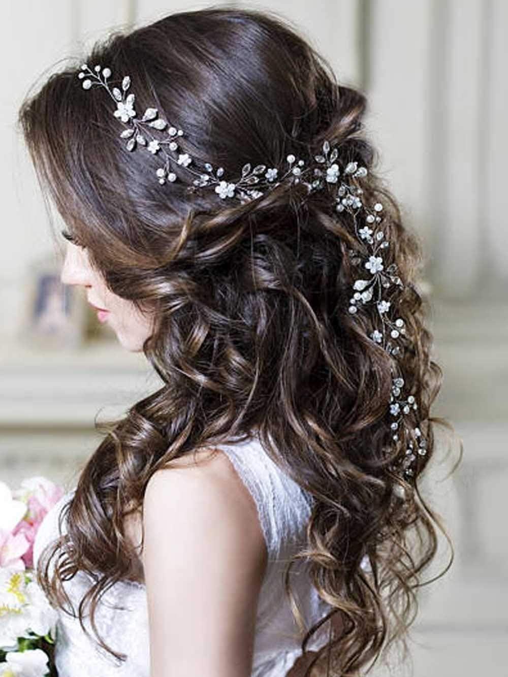 image:imageUnicra Argent Mariage Cristal Fleur Cheveux Vigne Coiffe De Marie Bandeaux Accessoires De Cheveux De Mariage Pour Marie argent