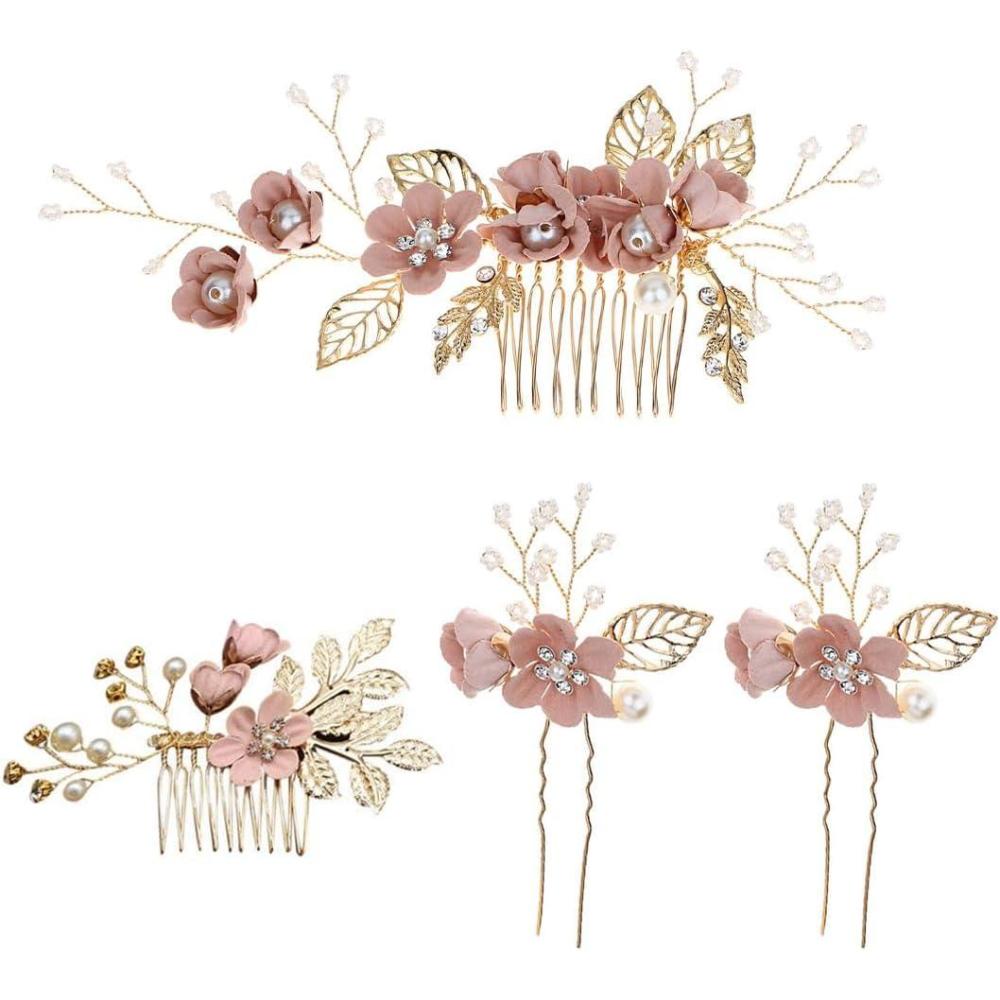 image:imageAccessoires de Cheveux RoseOr pour Mariage 4 Peignes Cheveux avec Perles et Strass Bijoux de Cheveux pour Demoiselles dHonneur