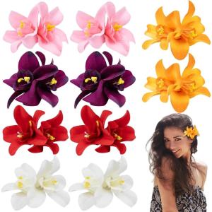 10 Pièces Hawaii Pince Cheveux Femme, Été Barrette Fleur Fille, Orchidées Doubles Clip pour Coiffure de Carnaval Danseuse Piscine Plage Fête Mariage (10pcs Fleur-2)(10pcs Fleur-2)